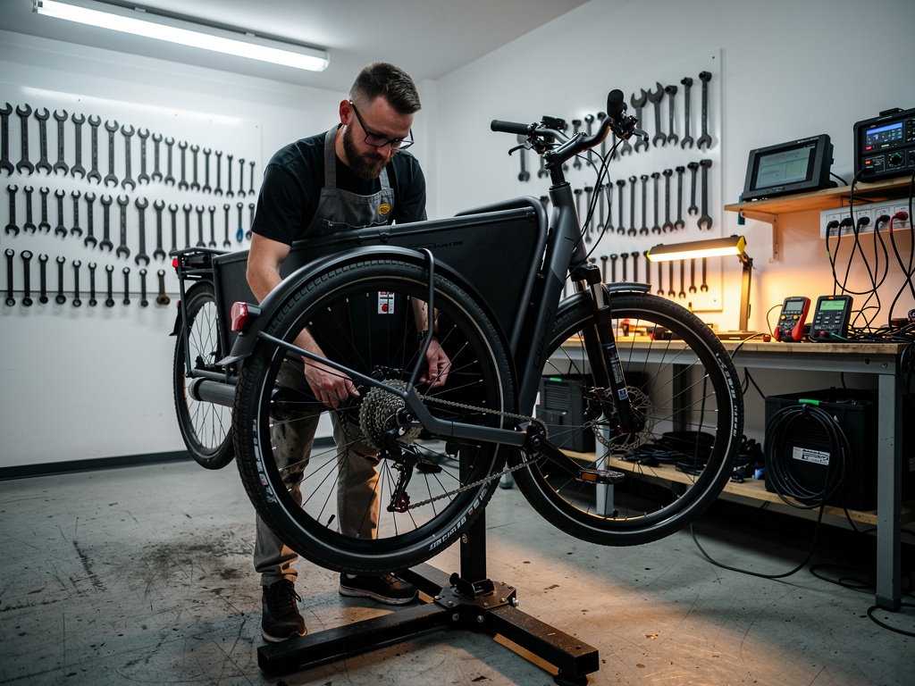 Serwis roweru cargo w warsztacie